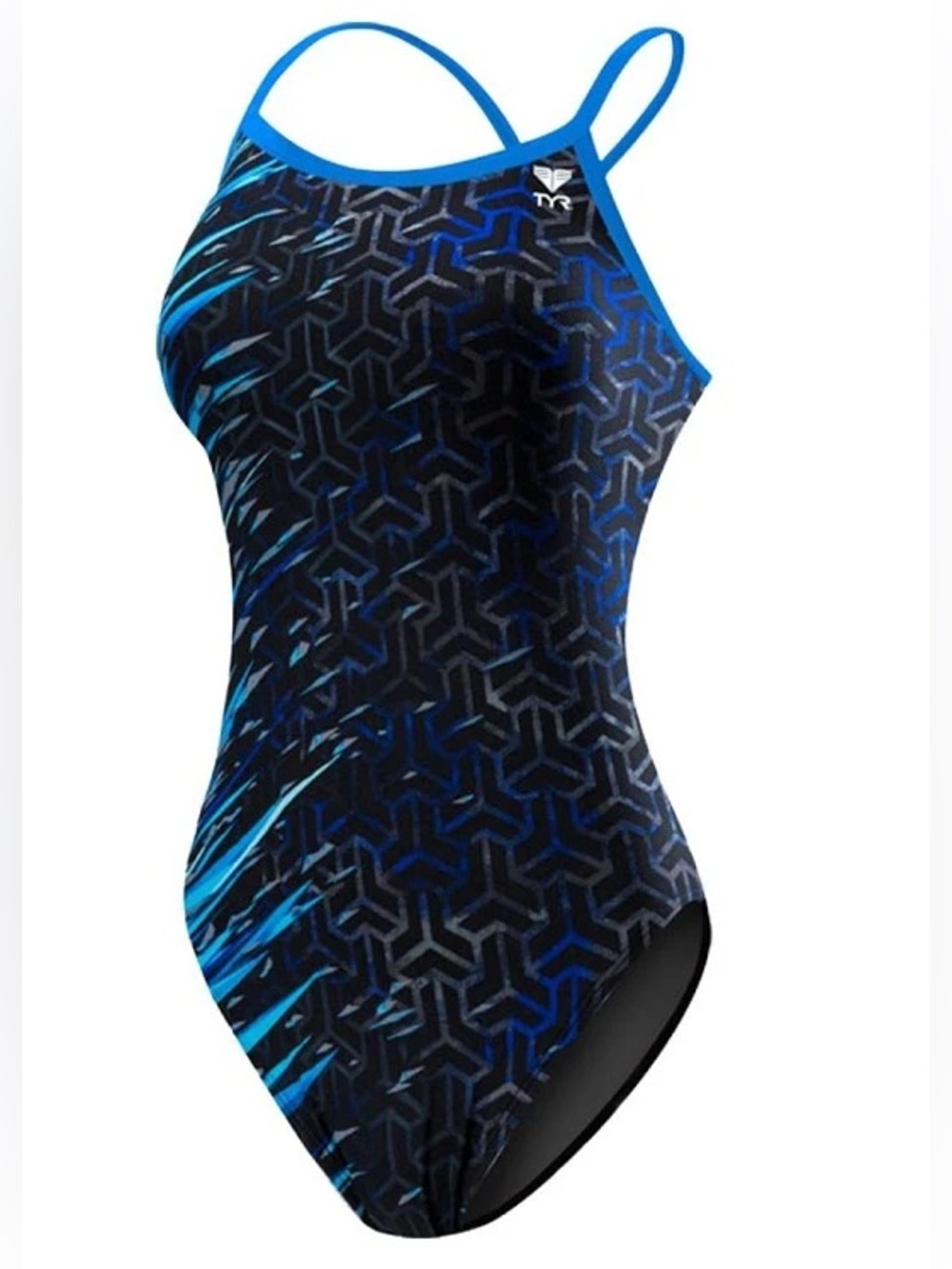 TYR Synergy DiamondFit Blue & Black Adult One Piece Swimsuit Size 32 NWT